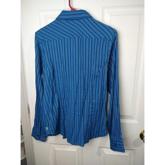 Northface Teal Striped Diamond Collared Button Long Sleeve Blouse. Size M - Picture 9 of 9